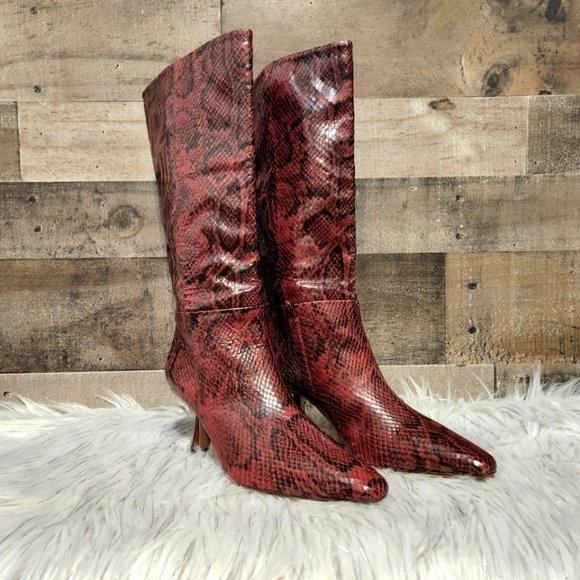 New Sam Edelman Samira Leather Boots in Plum Multi Snake Print | Size 5 - Picture 3 of 11
